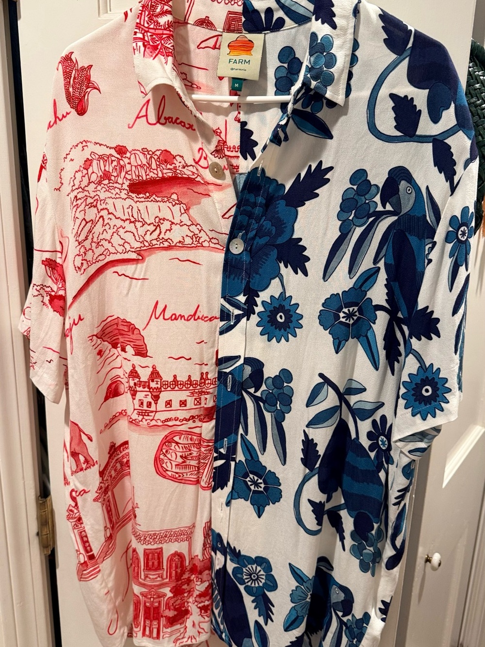 FARM Rio Two-Tone Red & Blue Graphic Button-Down Shirt